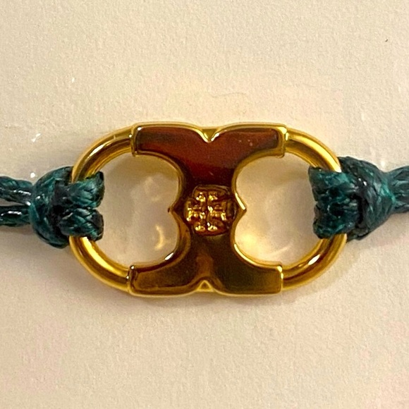 TORY BURCH “Embrace Ambition” Gold-Tone & Green Tie-Rope Bracelet, NIP - Picture 3 of 6